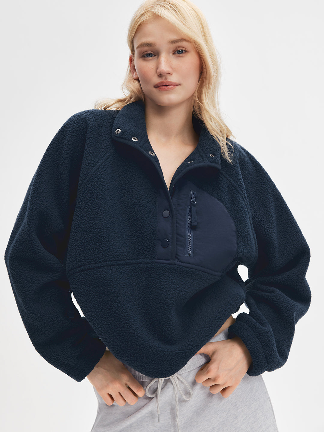 Fleece Quarter Button Pullover #Navy