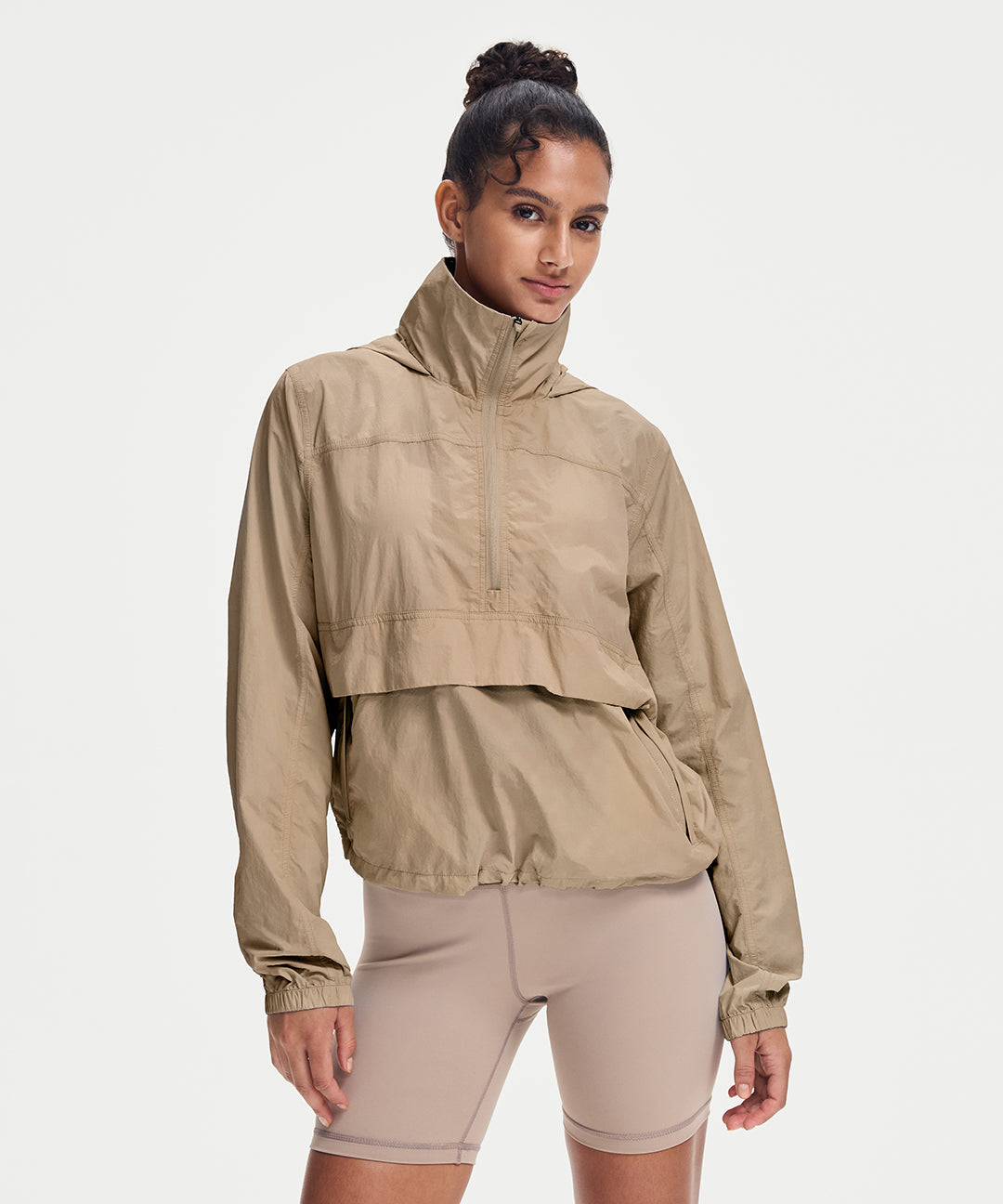 UV Protection Packable Half-Zip Jacket #Light Khaki