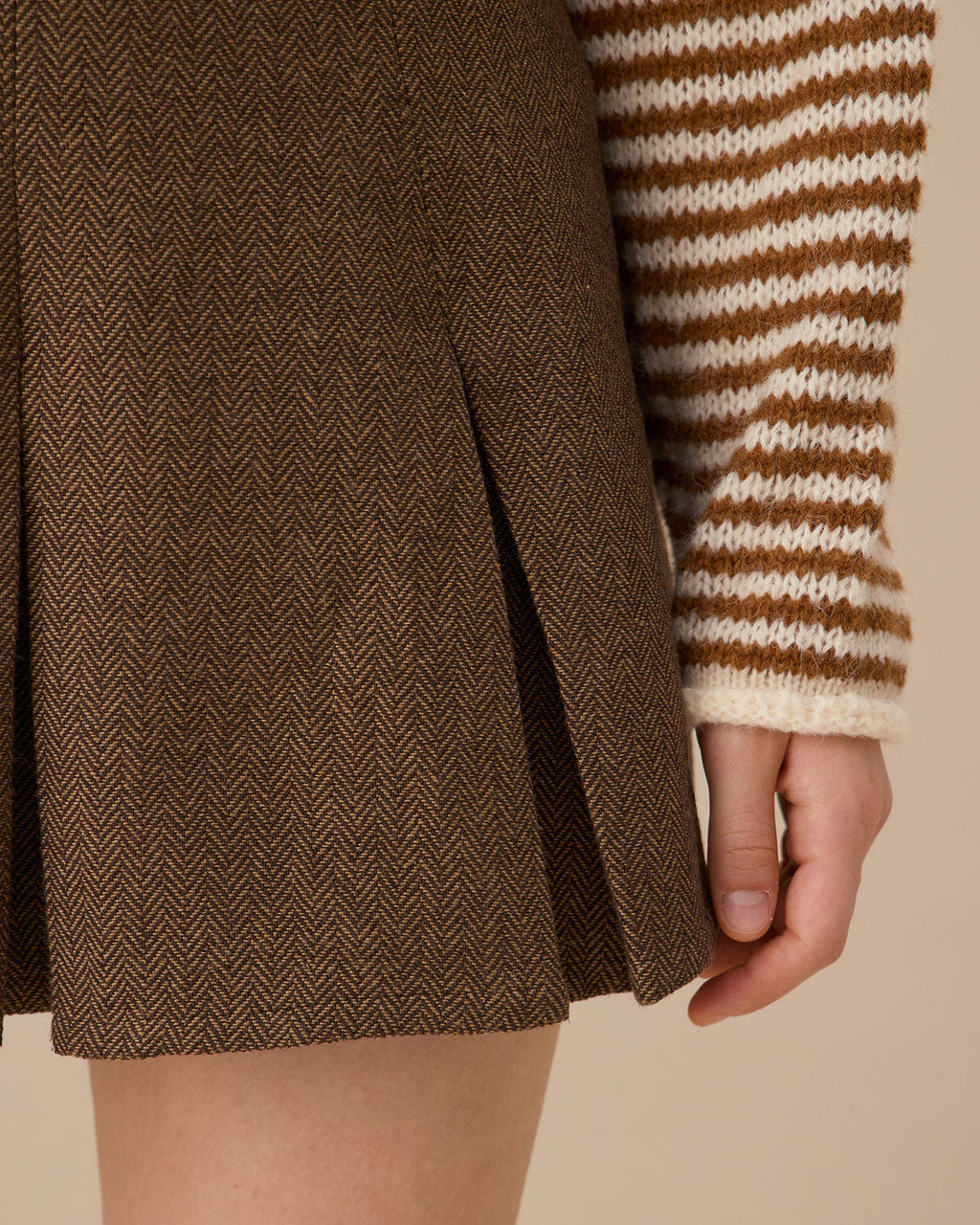 RIHOAS Falda Mini Plisada de Rayas Marrones
