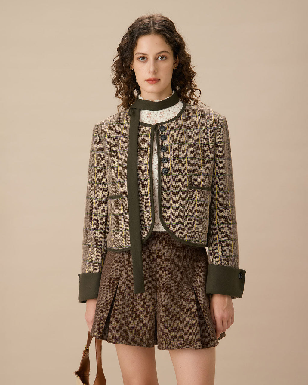 RIHOAS Falda Mini Plisada de Rayas Marrones