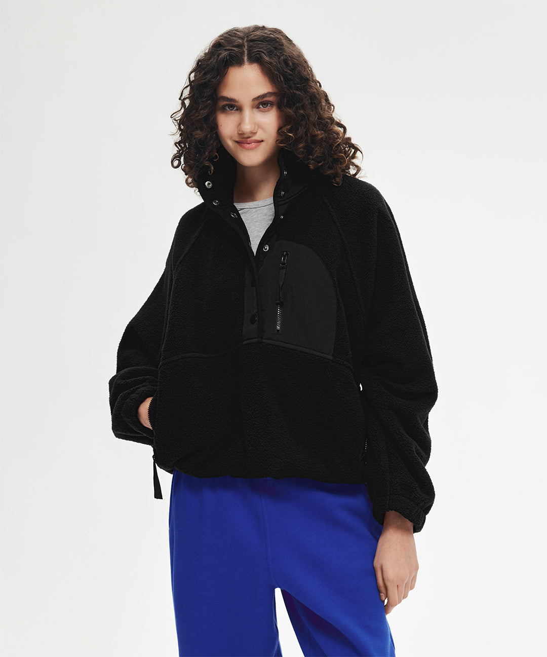 Fleece Quarter Button Pullover #Black
