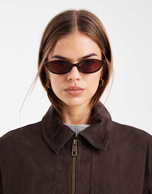 ASOS DESIGN slim oval sunglasses in milky brown