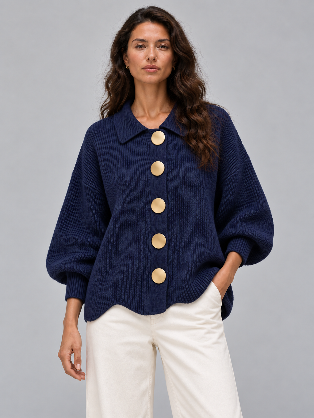 Aurelia Cardigan, Ribbed Knit #Navy