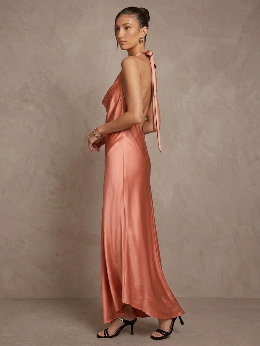 Cowl Neck Halter Silk Maxi Dress