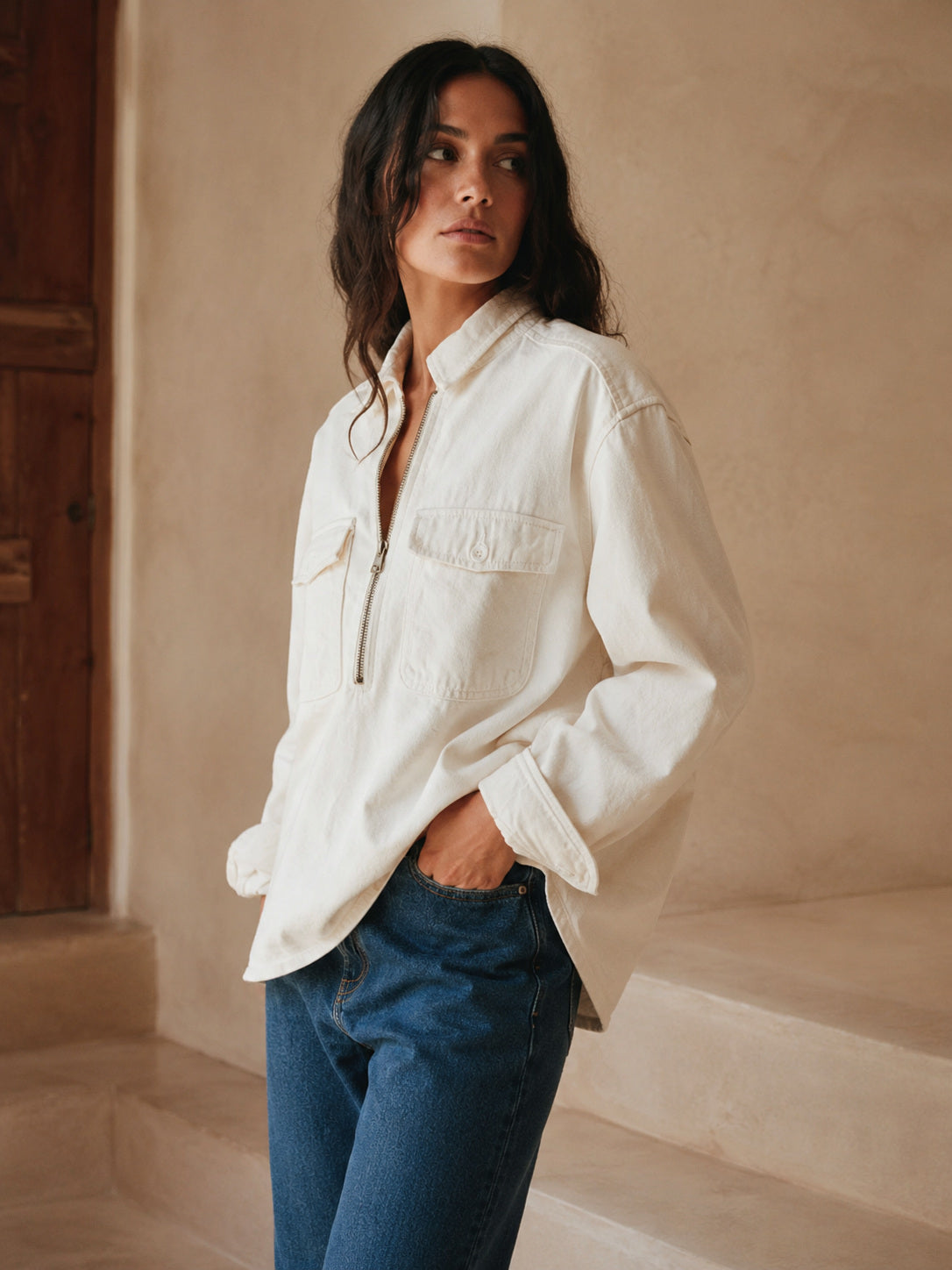 Zip Popover, Broken Twill, Putty
