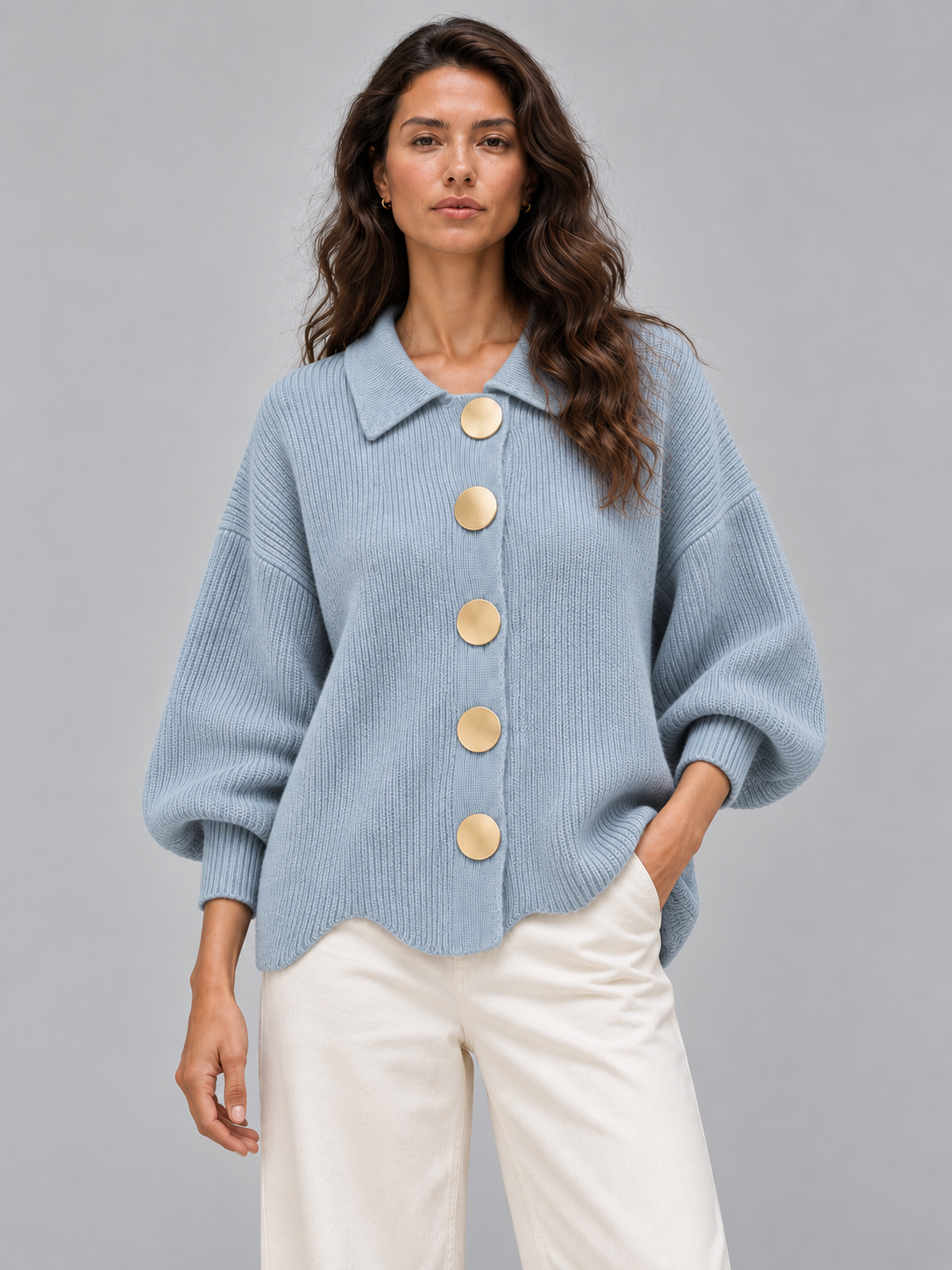 Aurelia Cardigan, Ribbed Knit #Sky Blue