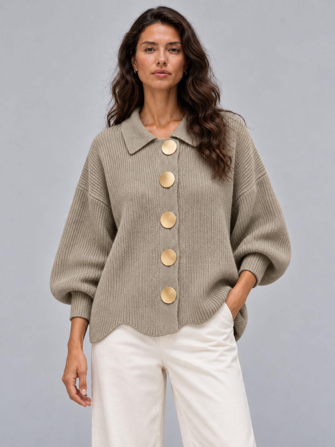 Aurelia Cardigan, Ribbed Knit #Khaki
