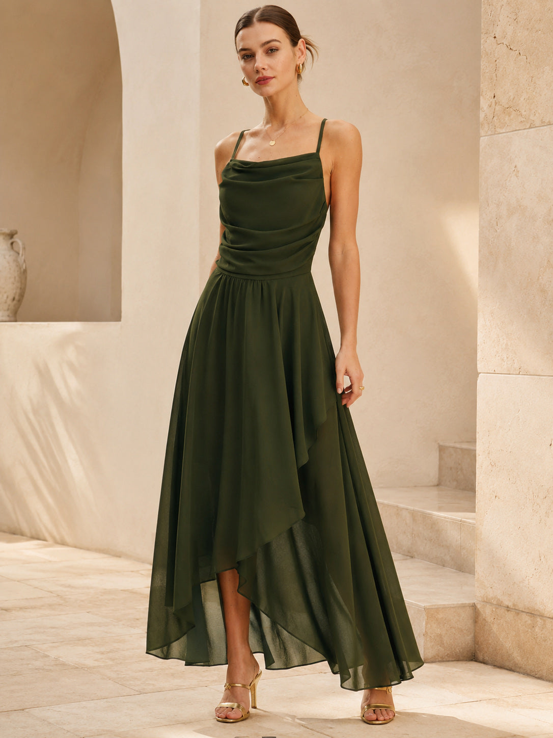 Green Chiffon A-Line Slip Maxi Dress