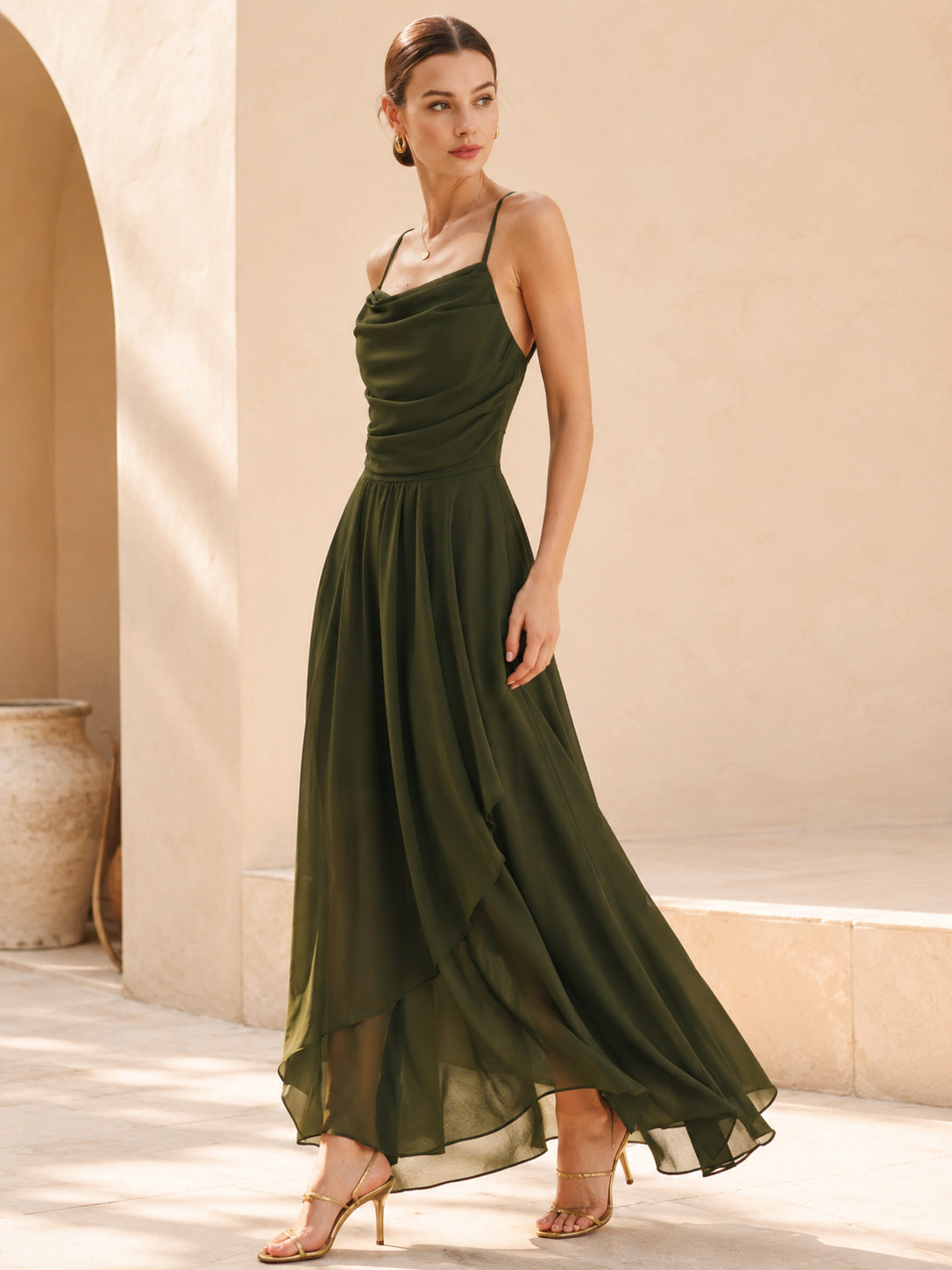 Green Chiffon A-Line Slip Maxi Dress