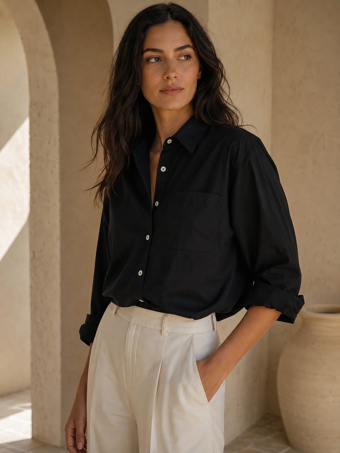 Marcie Shirt, Organic Poplin, Black