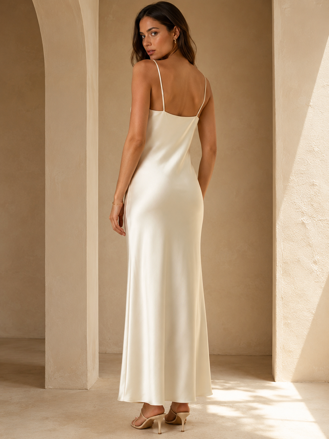 Classic Scoop Neck Mulberry Silk Slip Dress #Ivory White