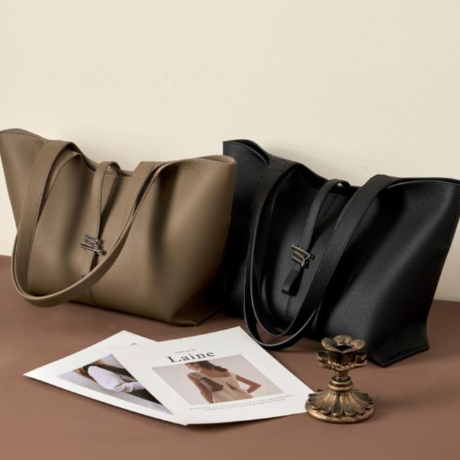 Avenza Margaux Full-Grain Leather Tote #Taupe #Black