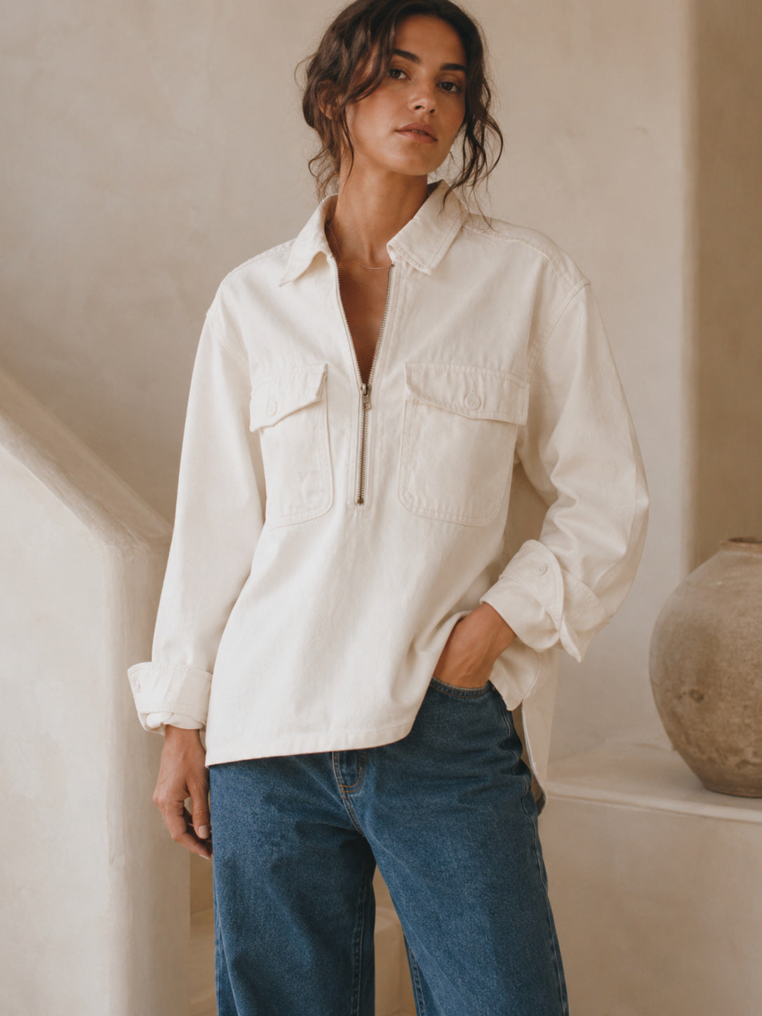Zip Popover, Broken Twill, Putty