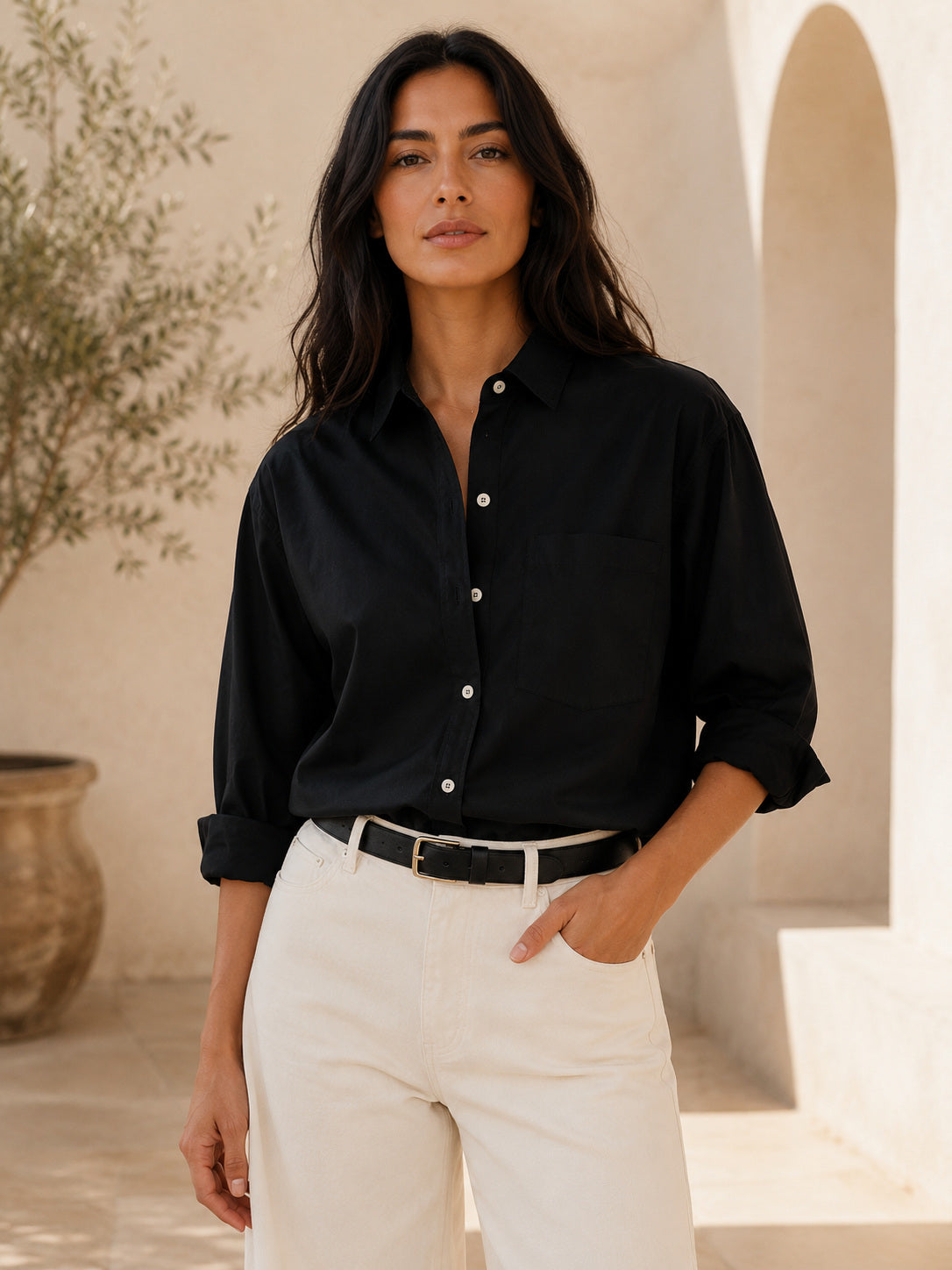 Marcie Shirt, Organic Poplin, Black