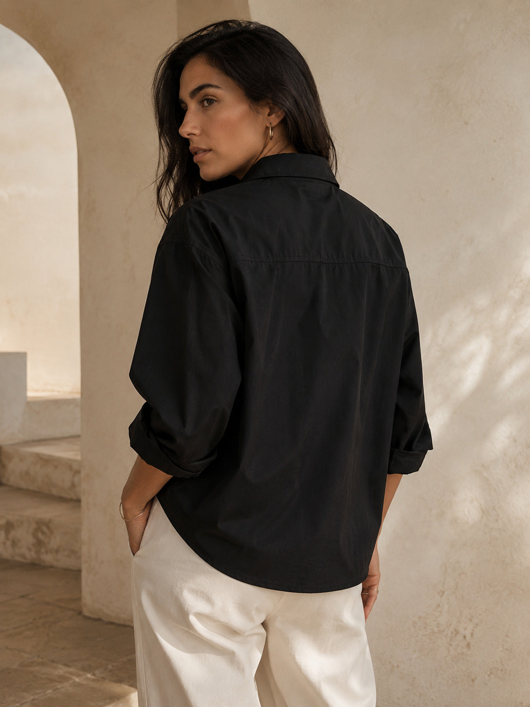 Marcie Shirt, Organic Poplin, Black