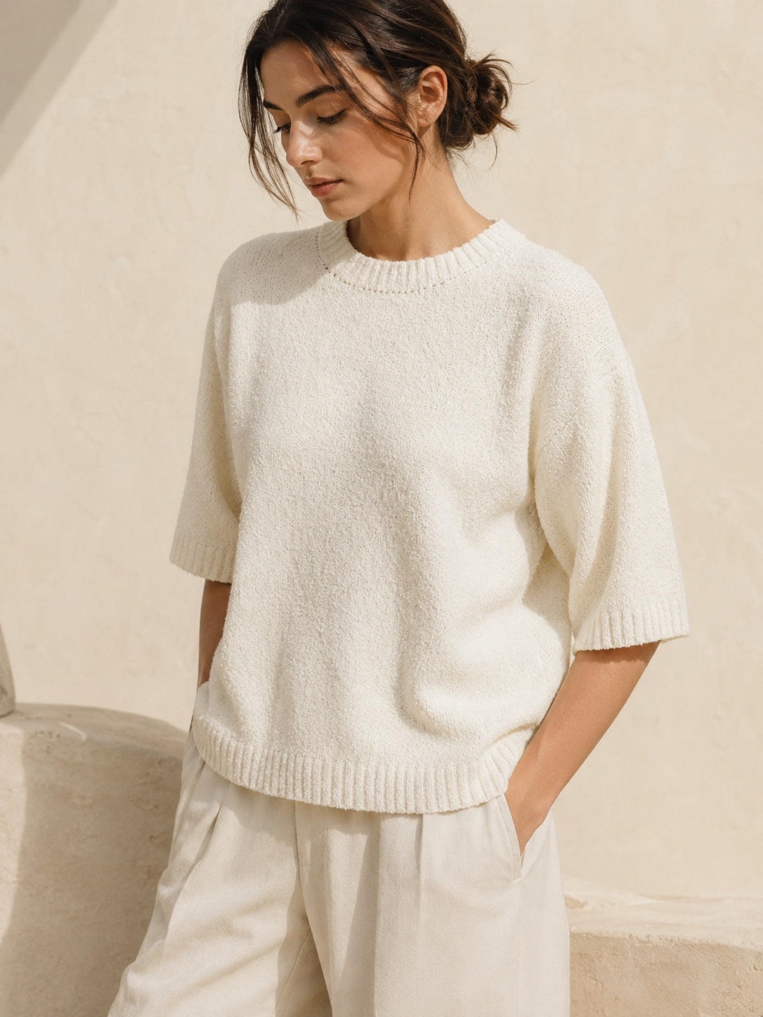 Otis Top, Organic Cotton Bouclé, Ecru