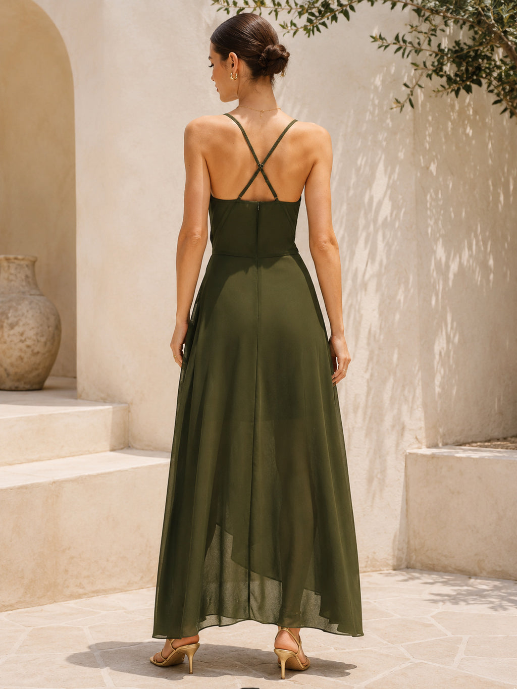 Green Chiffon A-Line Slip Maxi Dress