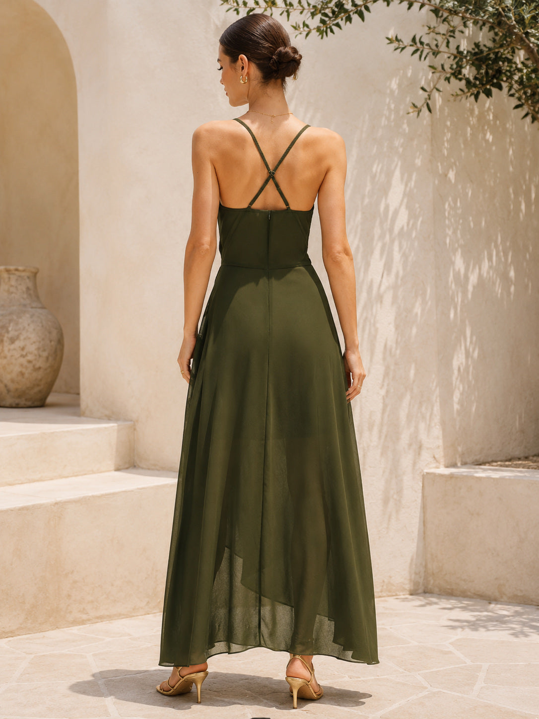Green Chiffon A-Line Slip Maxi Dress