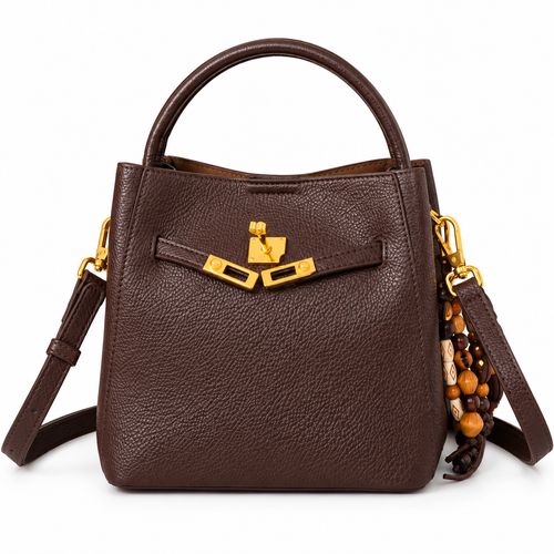 Avenza Belle Pebbled Leather Bucket Bag #Brown
