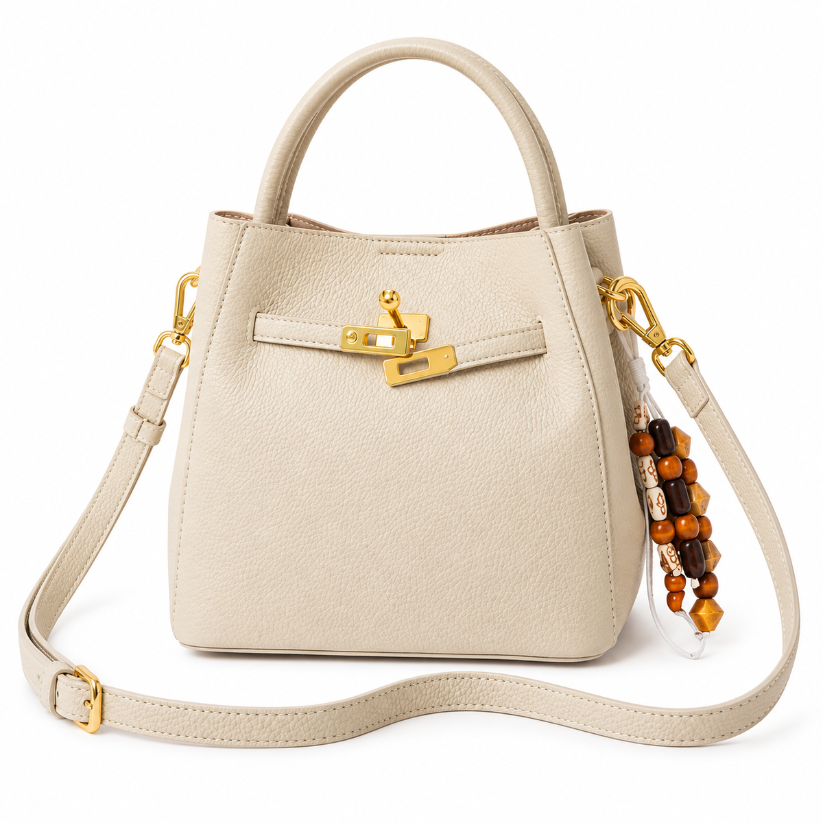 Avenza Belle Pebbled Leather Bucket Bag #White