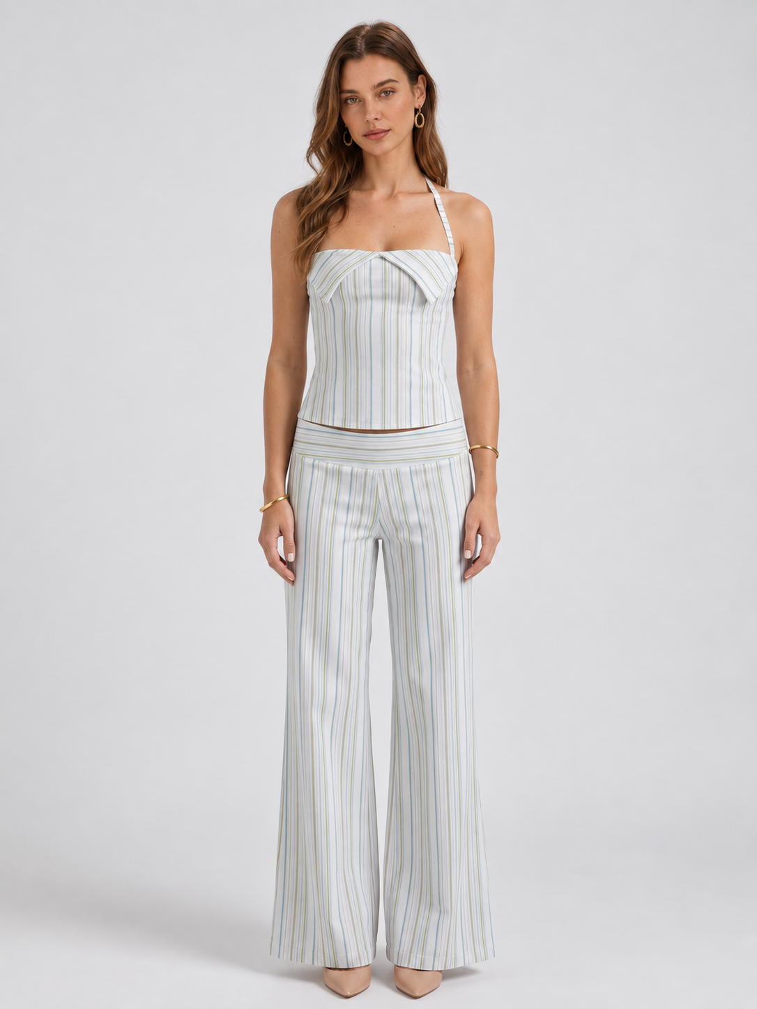 Orla Striped Pants Set front #White