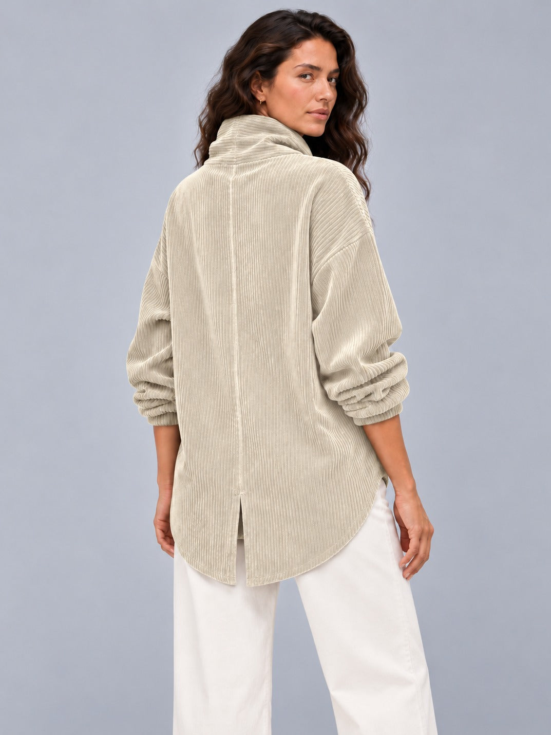 Avenza Diagonal Button Cord Top back view #Apricot