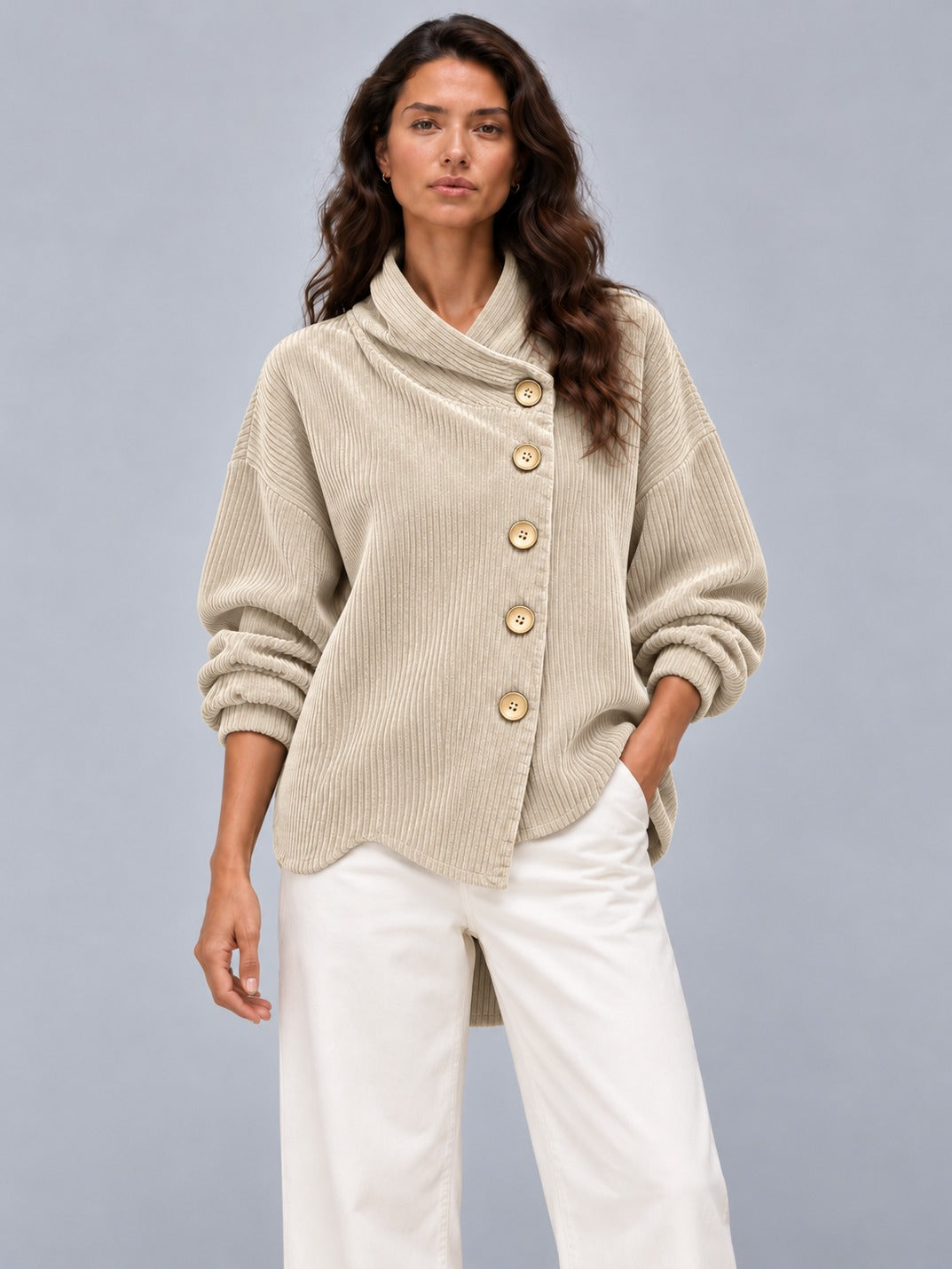 Avenza Diagonal Button Cord Top #Apricot