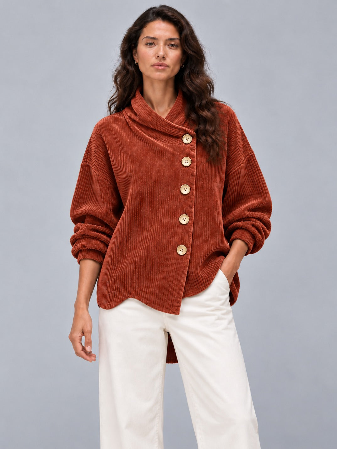 Avenza Diagonal Button Cord Top #Brick Red
