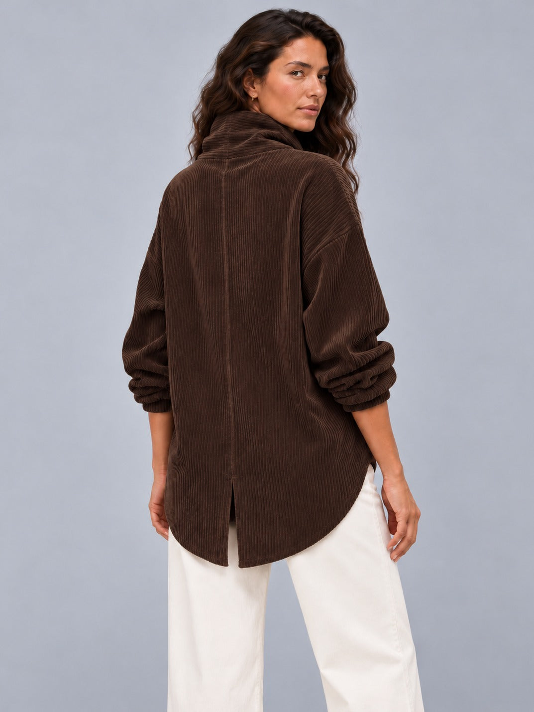 Avenza Diagonal Button Cord Top back view #Dark Brown