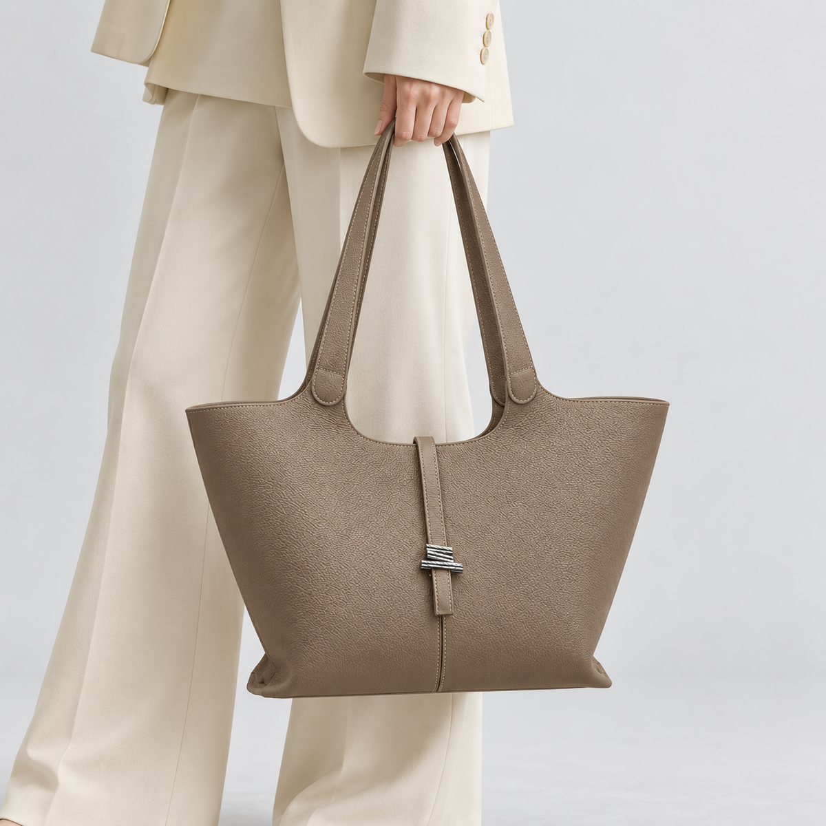 Avenza Margaux Full-Grain Leather Tote #Taupe