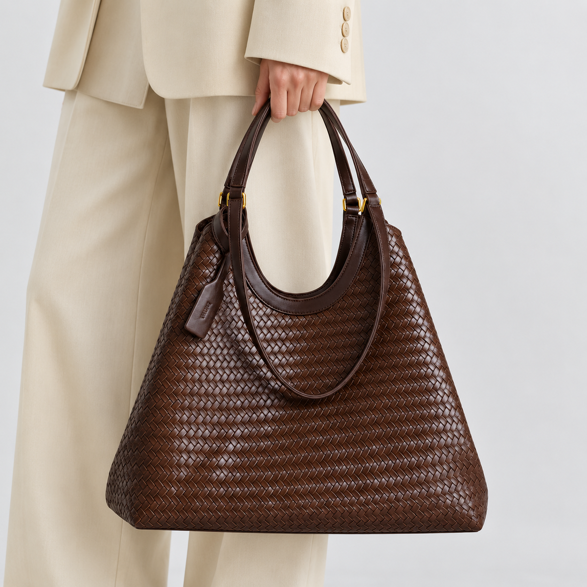 Avenza Noémie Woven Vegan Leather Tote #Coffee
