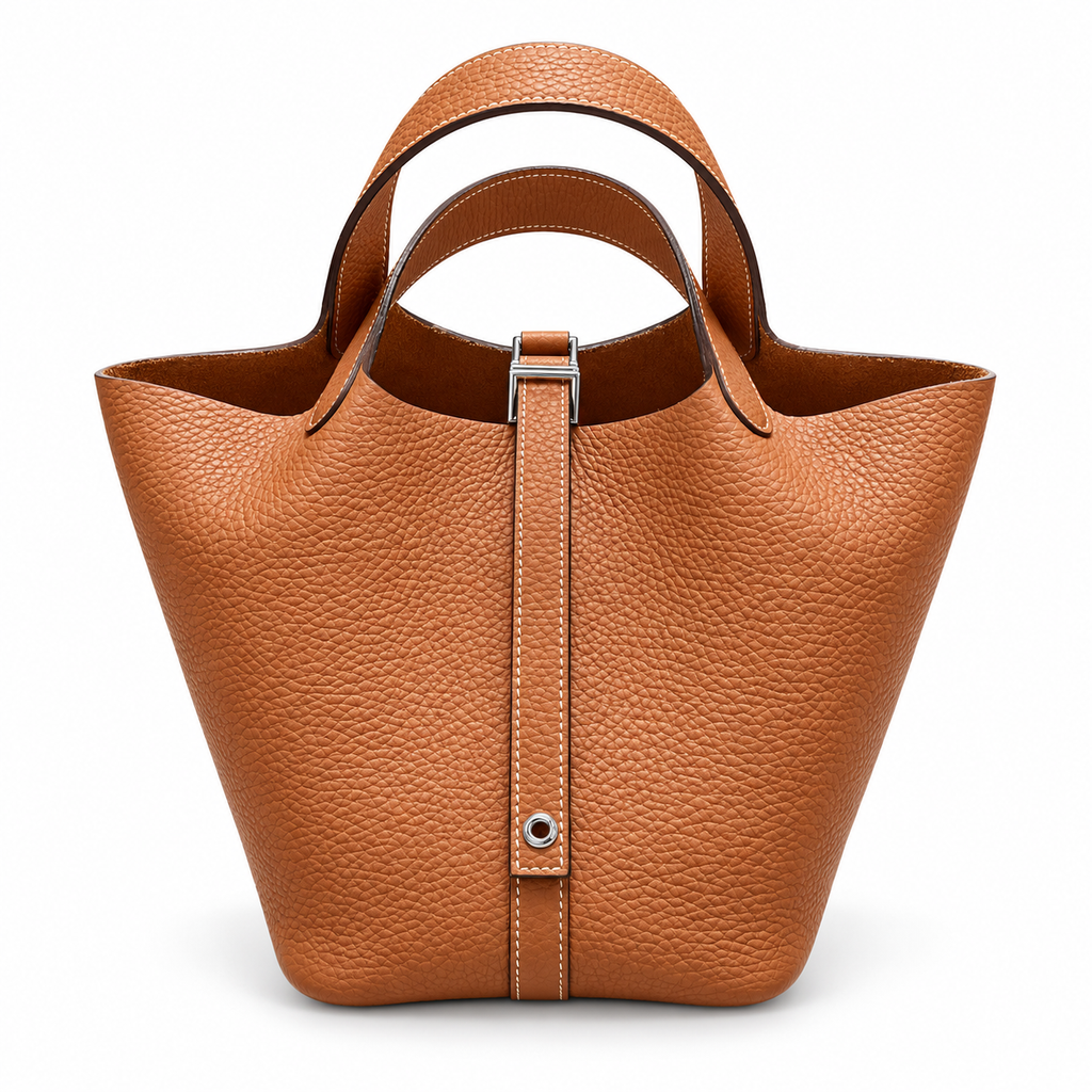 Avenza Paloma Top-Grain Leather Lock Bag in Gold Brown