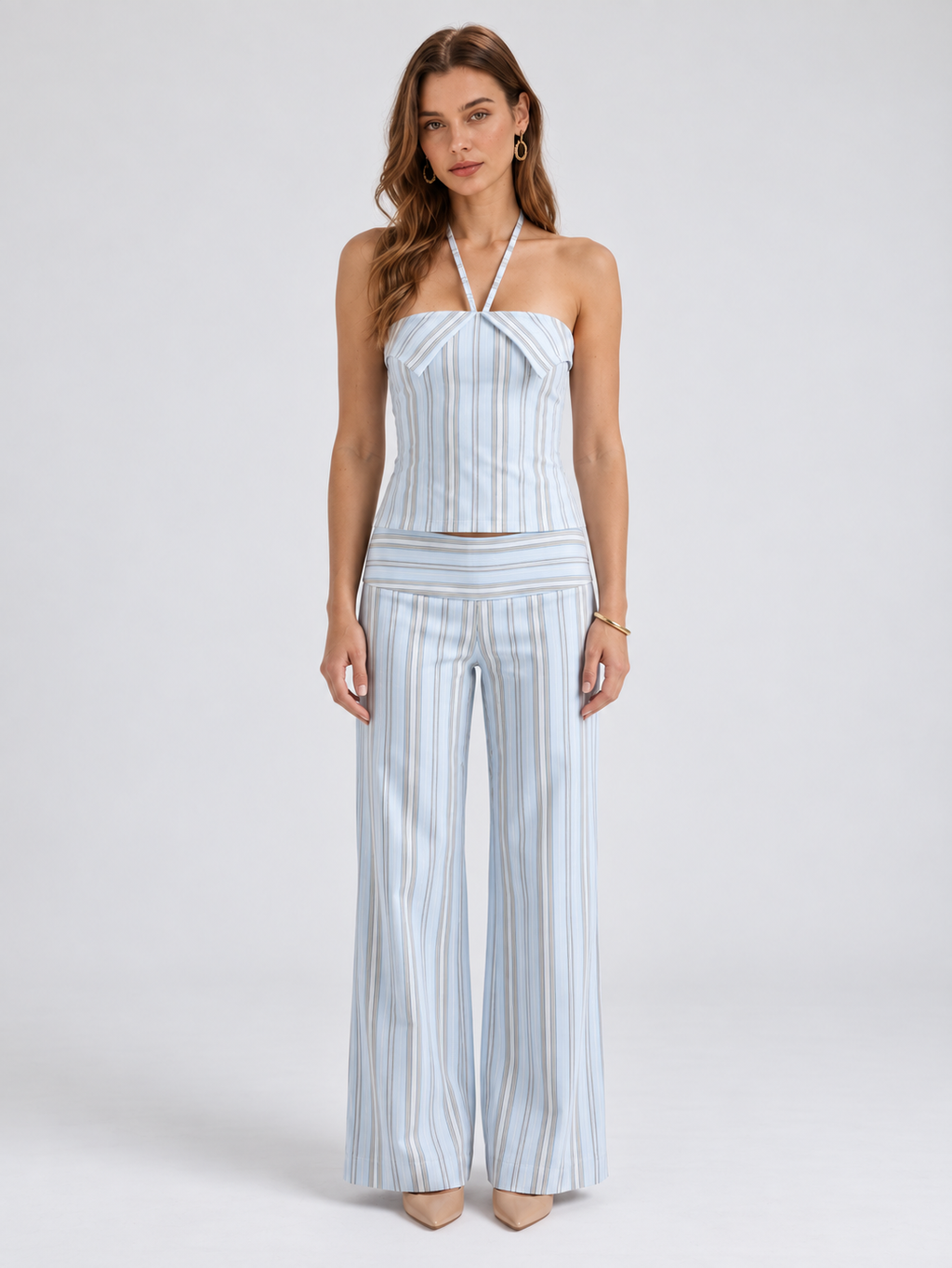 Orla Striped Pants Set front #Baby Blue