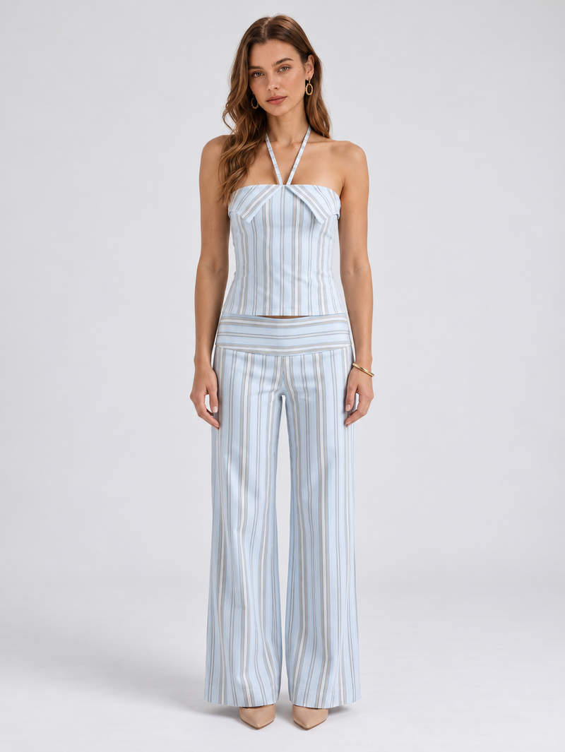 Orla Striped Pants Set front #Baby Blue