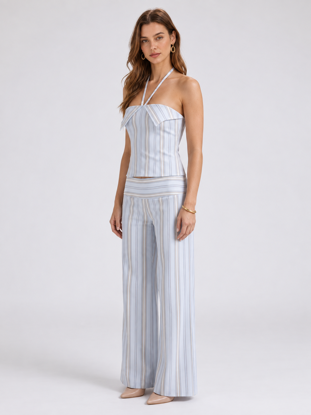 Orla Striped Pants Set side #Baby Blue