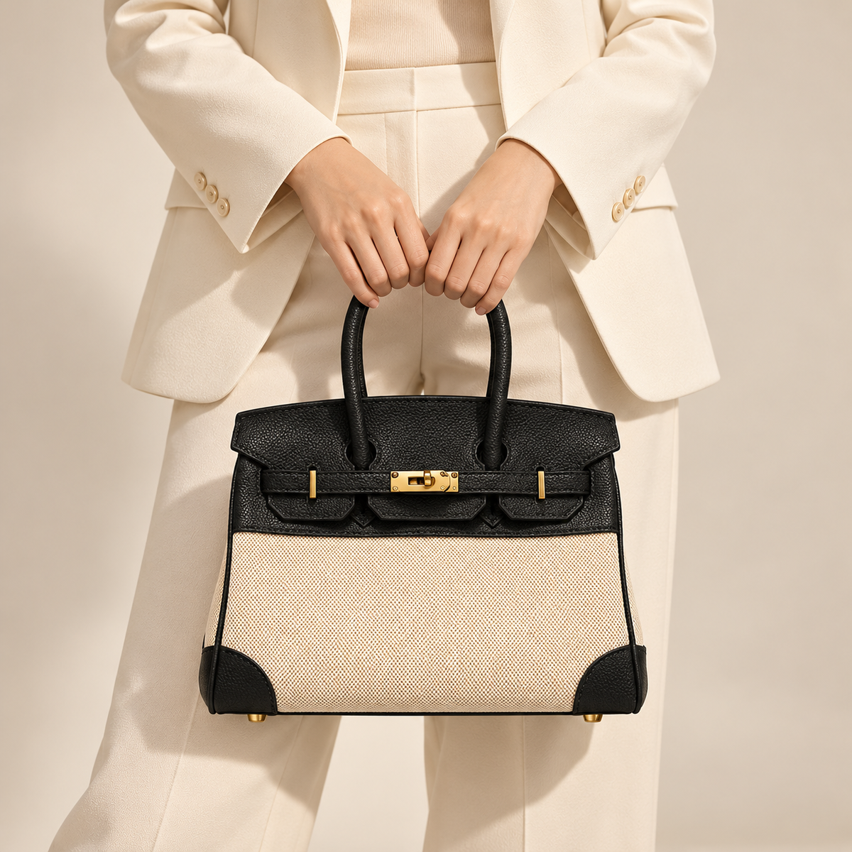 Avenza Beatrix Canvas & Vegan Leather Bag #Black