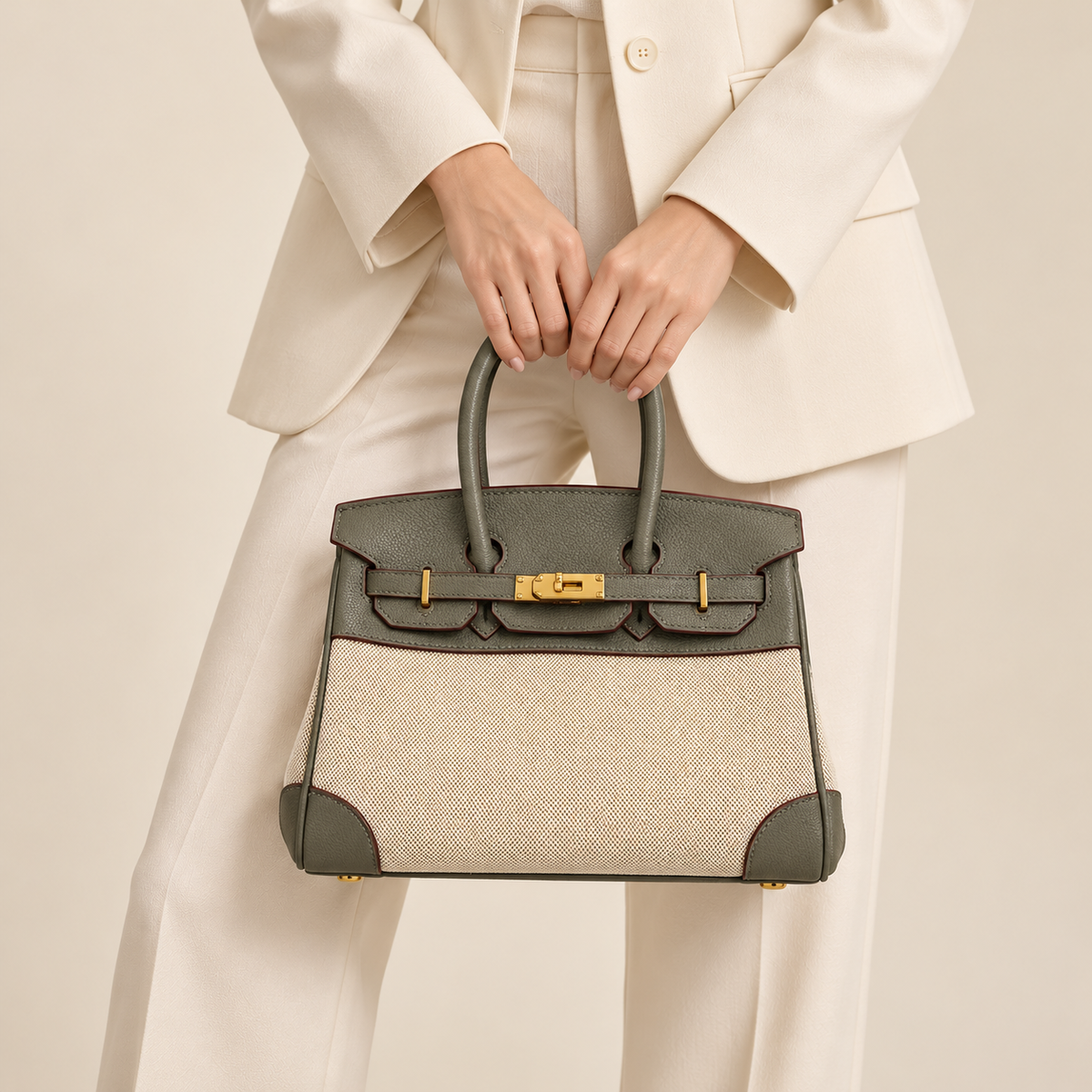 Avenza Beatrix Canvas & Vegan Leather Bag #Forest Green