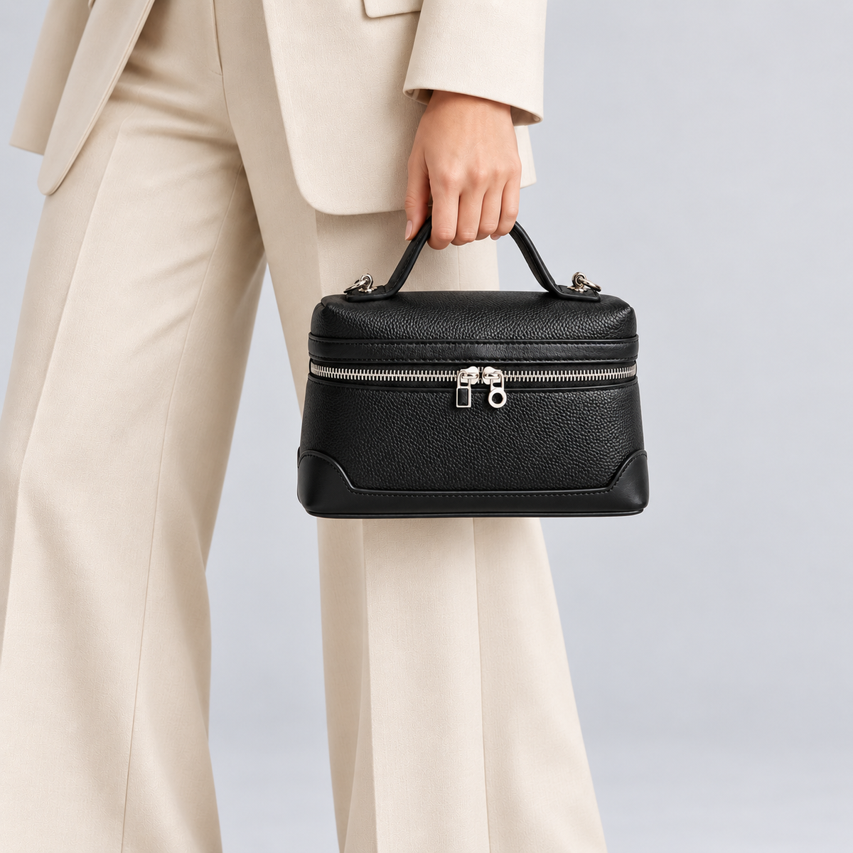 Avenza Camille Vegan Leather Vanity Bag #Black