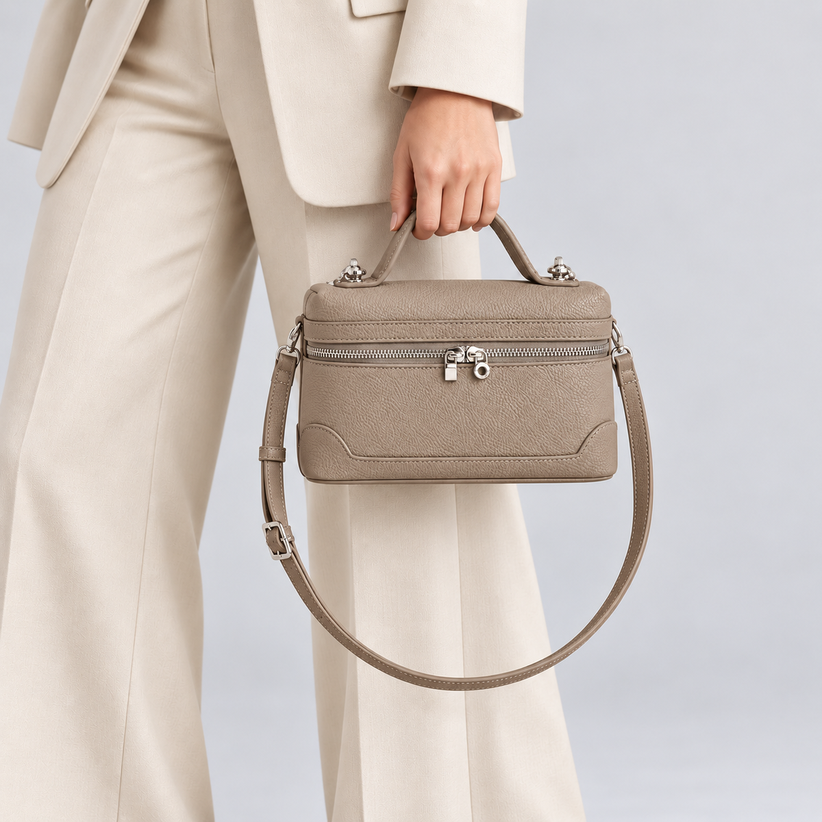 Avenza Camille Vegan Leather Vanity Bag #Gray