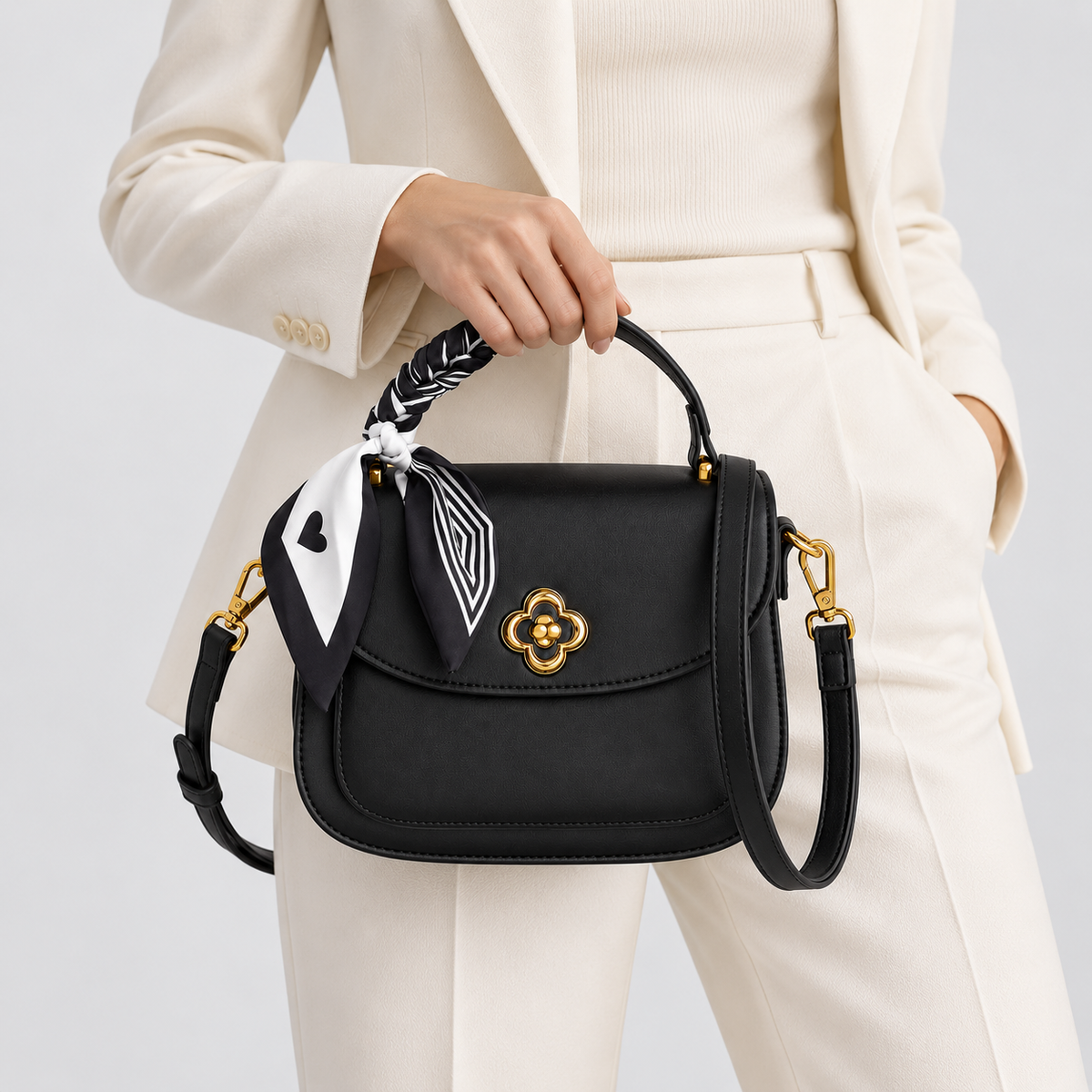 Avenza Celeste Vegan Leather Scarf Bag #Black