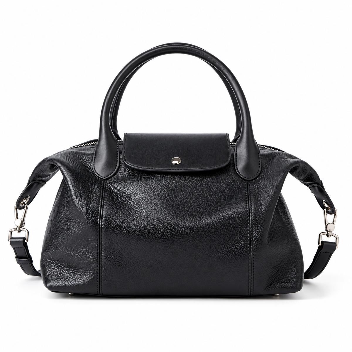 Avenza Élodie Pebbled Leather Boston Bag #Black