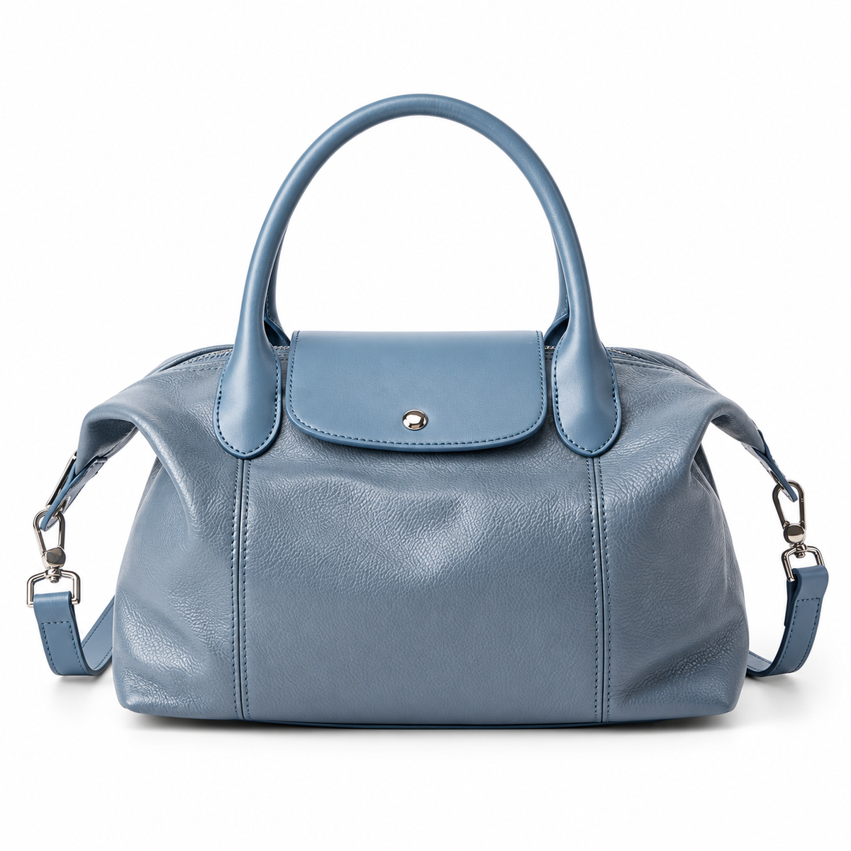 Avenza Élodie Pebbled Leather Boston Bag #Light Blue
