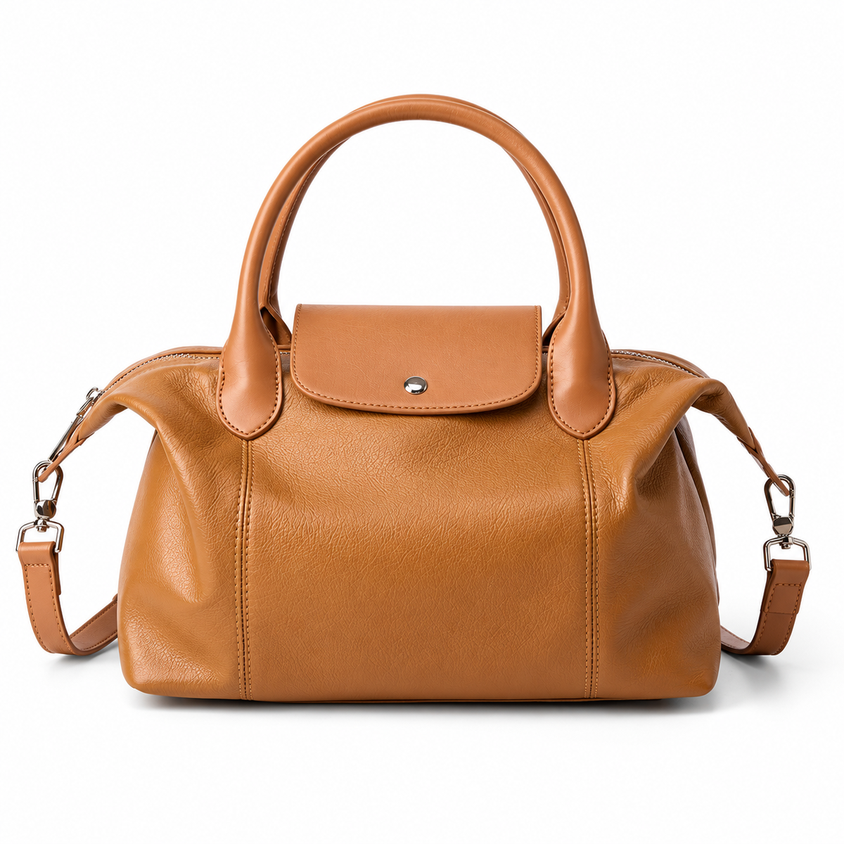 Avenza Élodie Pebbled Leather Boston Bag #Tan