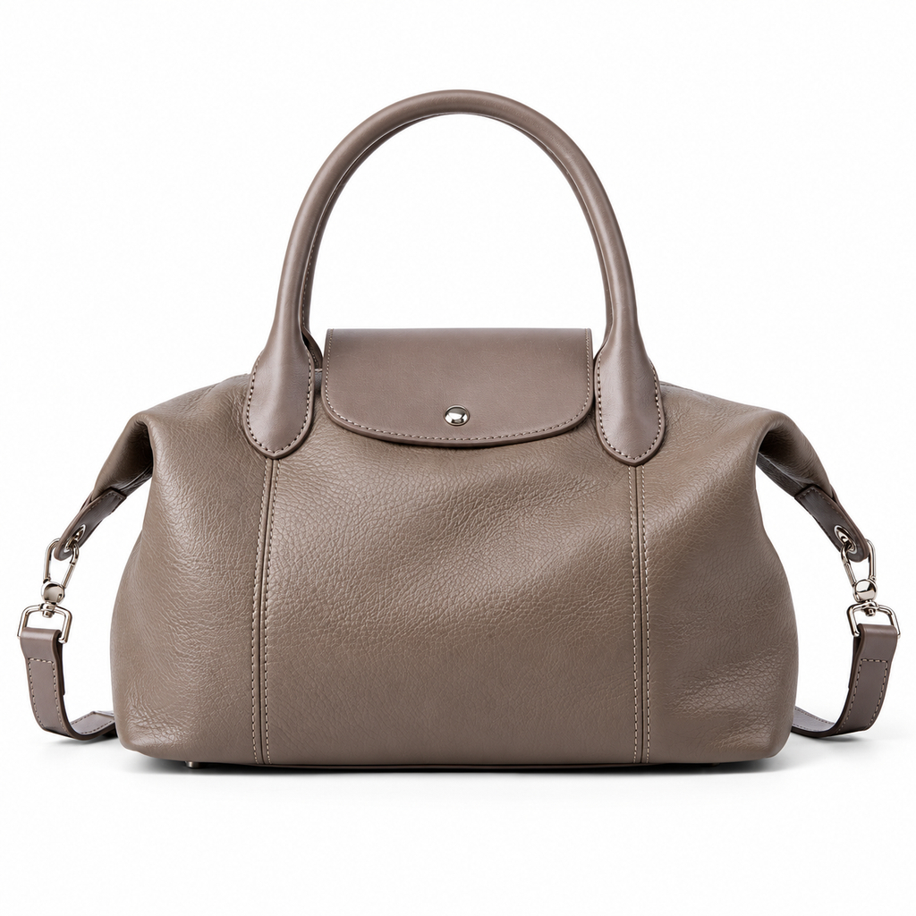Avenza Élodie Pebbled Leather Boston Bag #Taupe