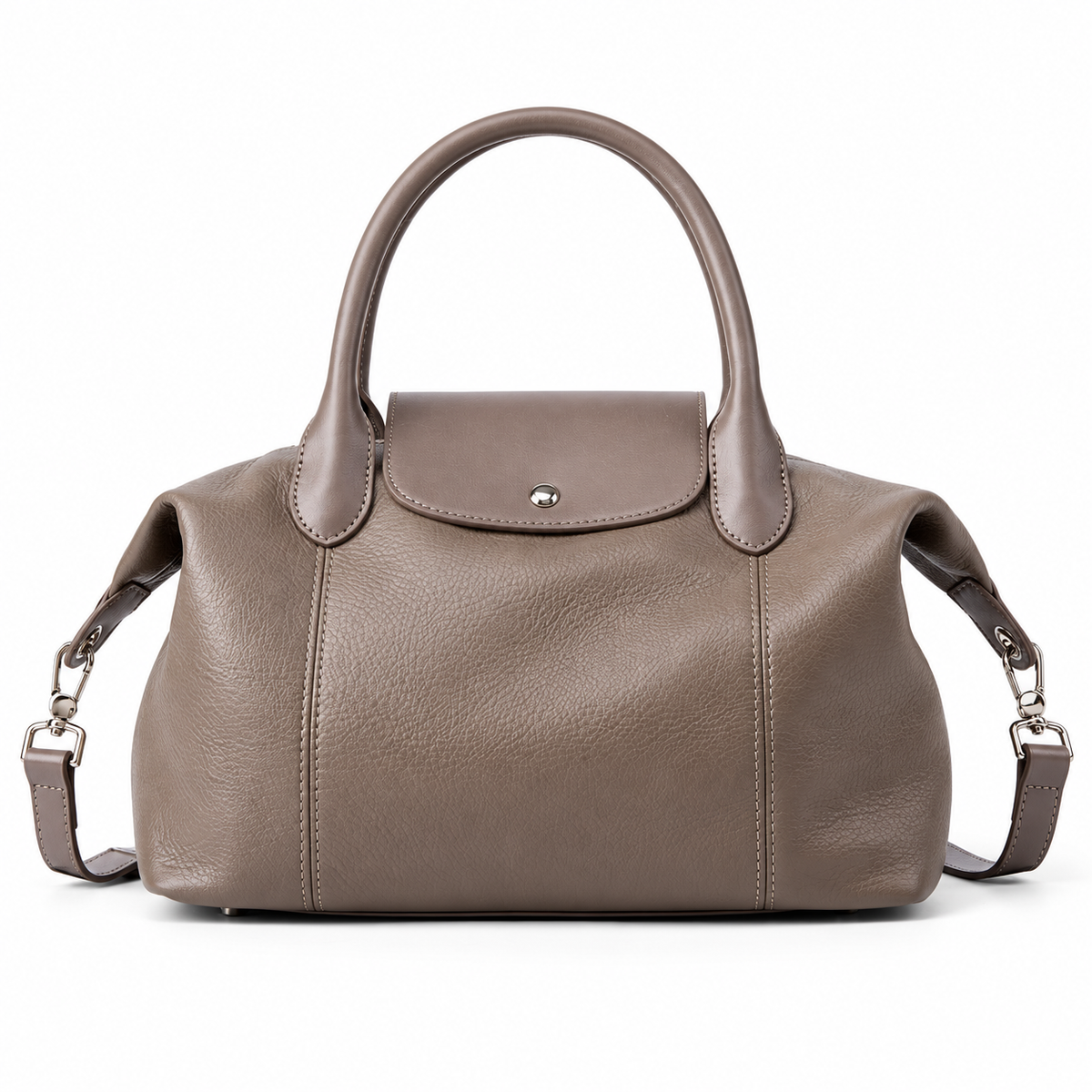Avenza Élodie Pebbled Leather Boston Bag #Taupe