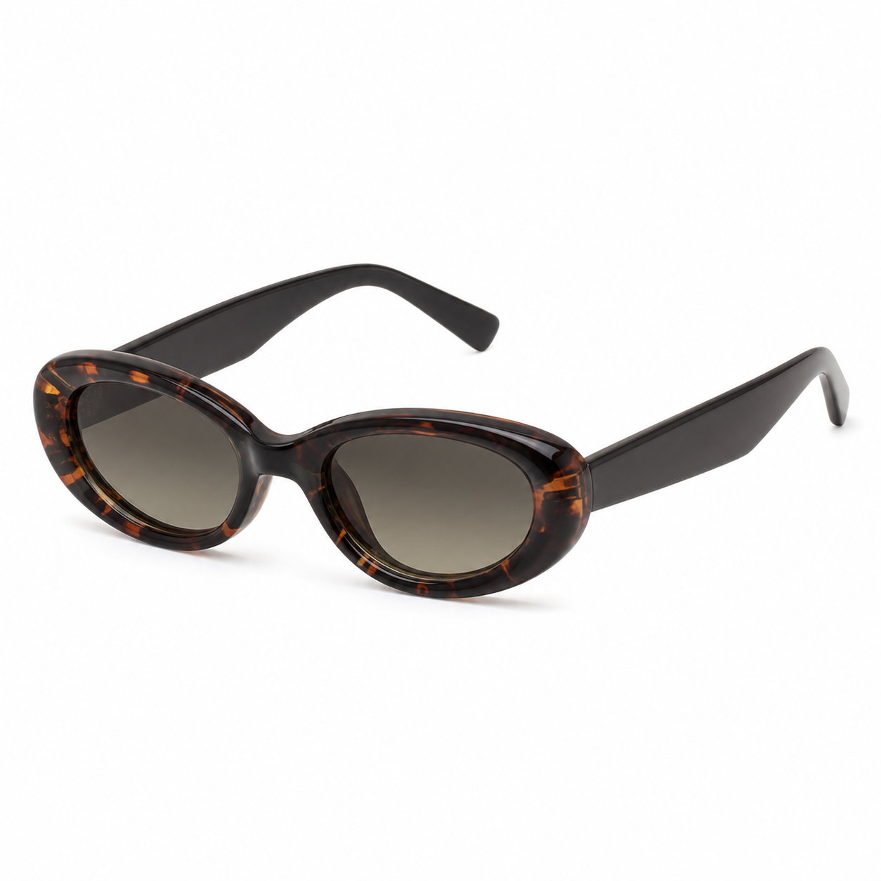 Oval Sunglasses in Tort with Green Lenses