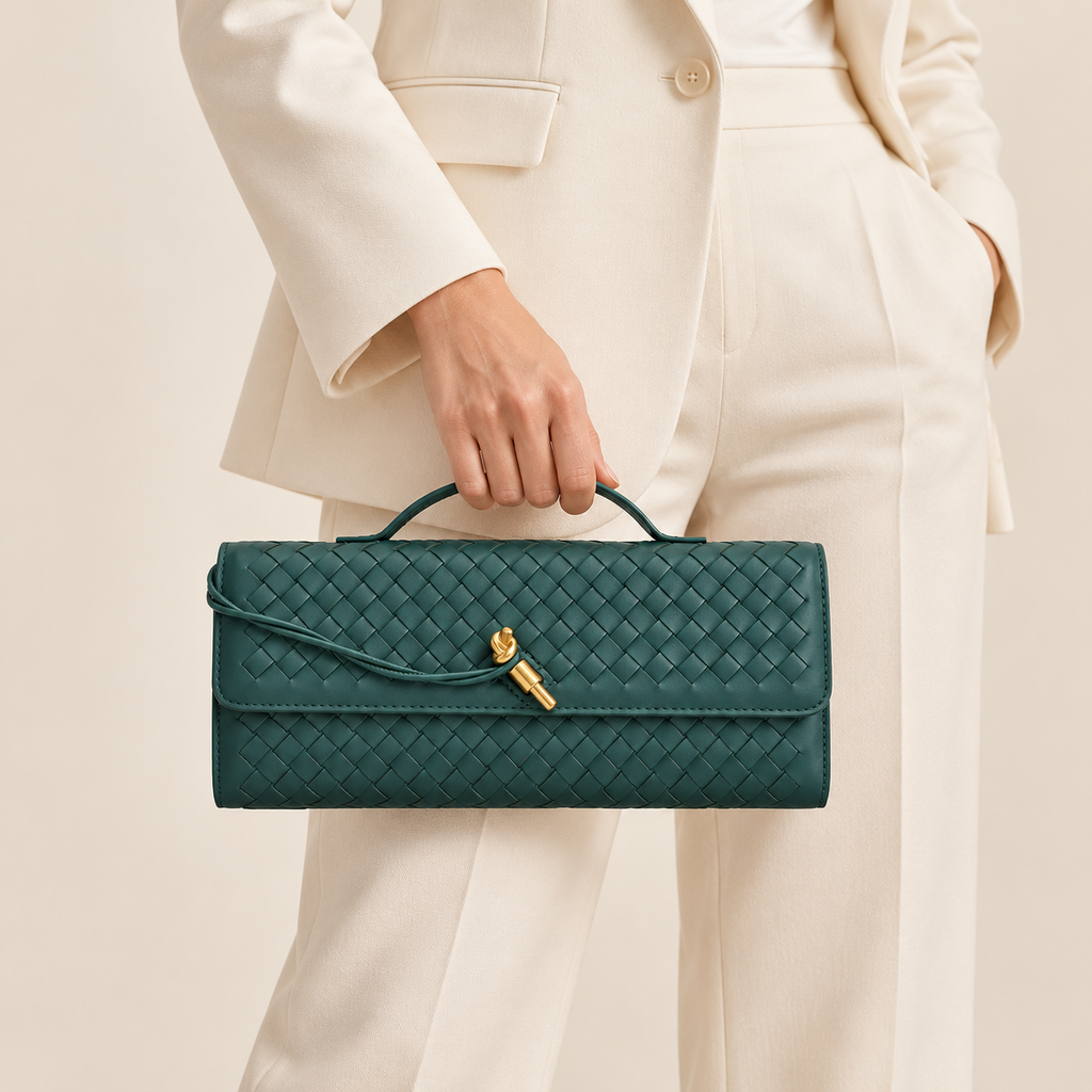 Avenza Isadora Woven Vegan Leather Bag #Forest Green