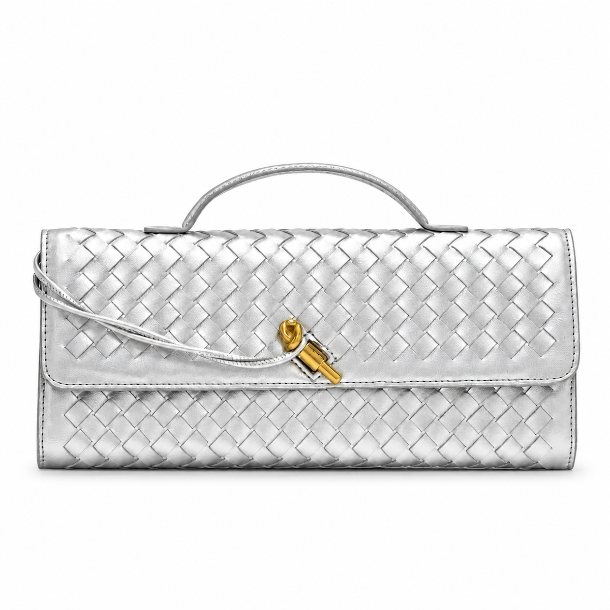 Avenza Isadora Woven Vegan Leather Bag #Silver