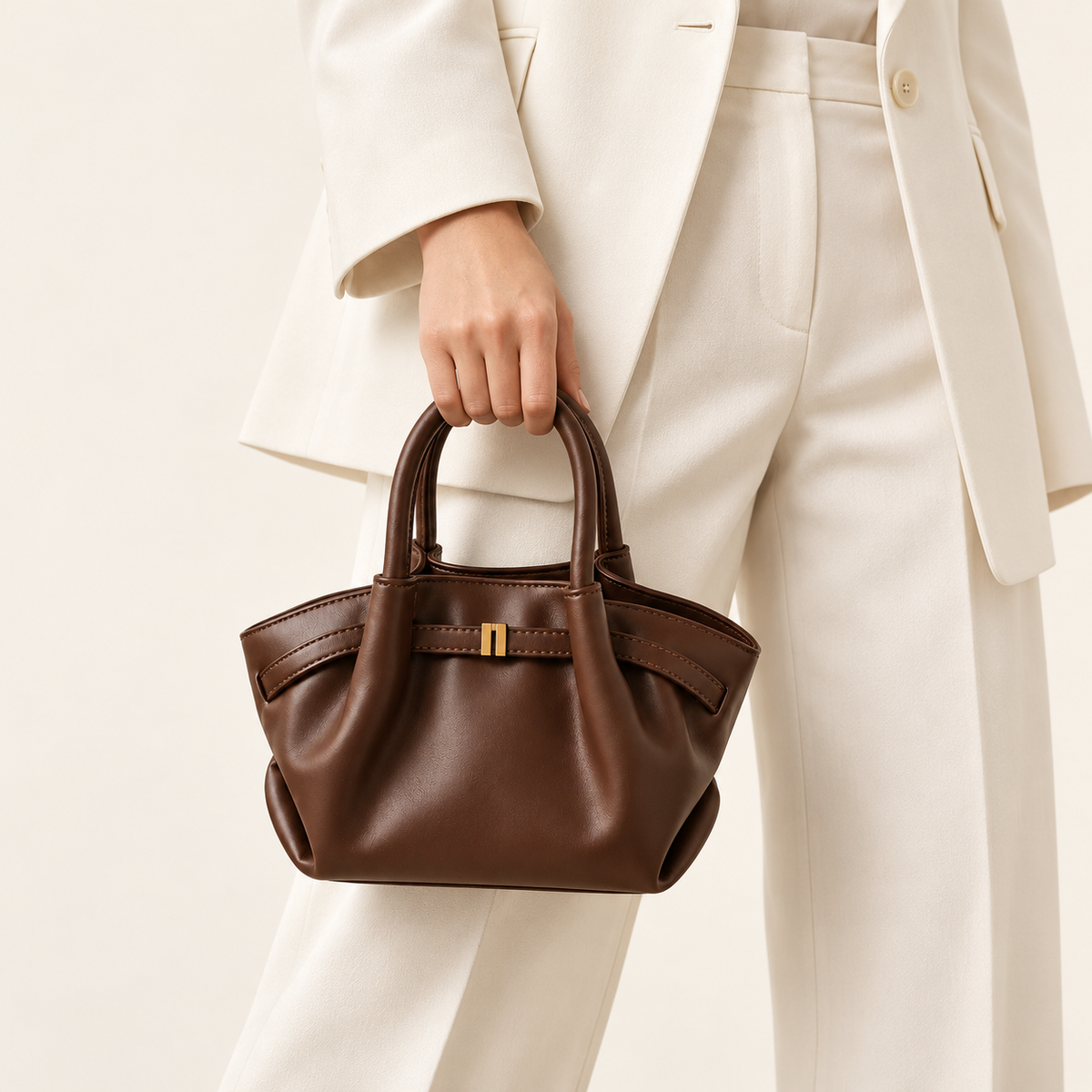 Avenza Léa Nappa-Grain Bucket Bag #Coffee