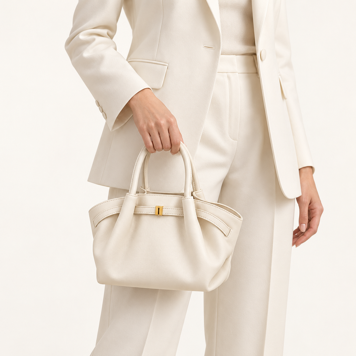 Avenza Léa Nappa-Grain Bucket Bag #White